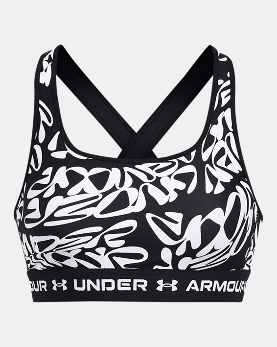 Women's Armour® Mid Crossback Printed Sports Bra in Black image number 9